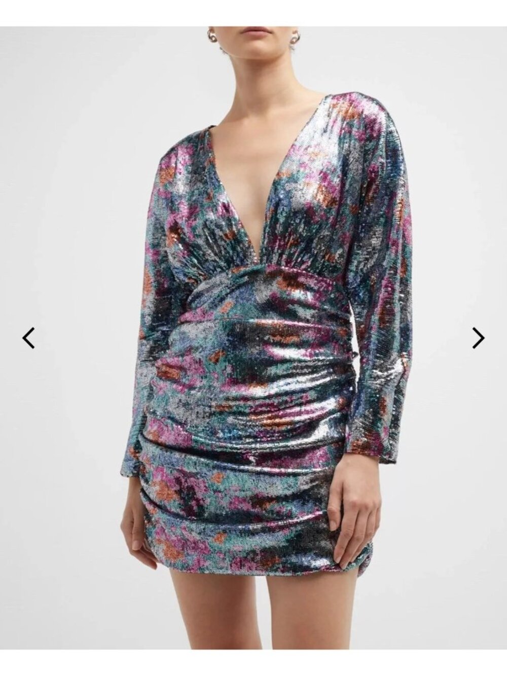 Ramy Brook Sequin V-Neck Bodycon Mini Dress, Long Sleeve, Size 6 US - New - Picture 2 of 7